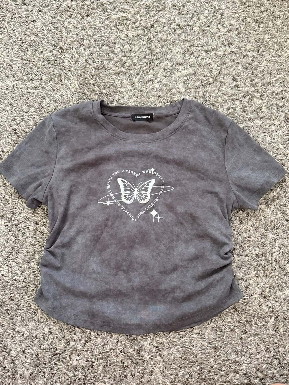 Dispark Chrome Hearts Butterfly Graphic Cropped T-Shirt